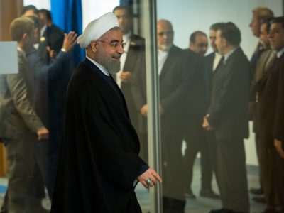 נשיא איראן חסן רוחאני ושר החוץ האירני (ברקע) | פלאש 90